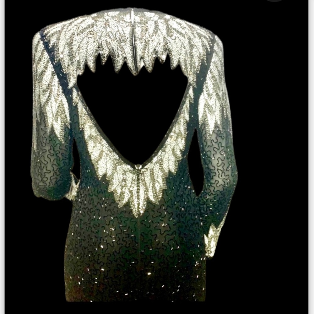 Vintage Oleg Cassini BLACK TIE  Formal SILK Gown Occasion Event Evening Sequined - Picture 14 of 16